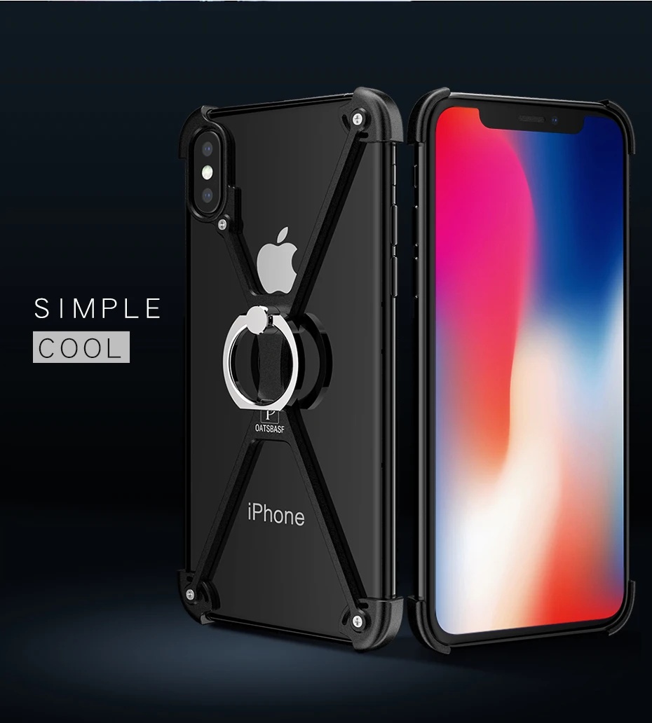 OATSBASF X Форма кольцо держатель чехол для телефона для iPhone X чехол персональный металлический бампер чехол для iPhone X с подарочной стеклянной пленкой