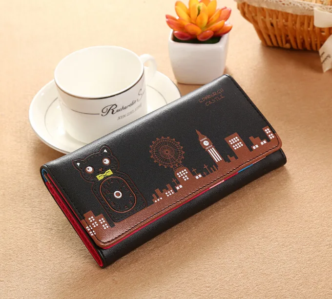 

BOTUSI New Cartoon Big Ben Scenery of London PU Leather Coin Bag Zipper Women Wallets Money Purses New Design Top Women Wallet