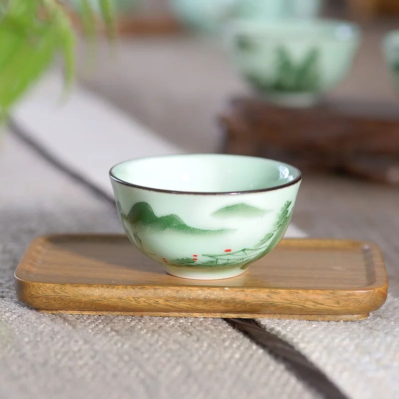 8 шт./лот Китайский Longquan Celadon чайный набор кунг-фу ручная роспись пейзаж узор чайная посуда для напитков керамика чай аксессуары Подарки