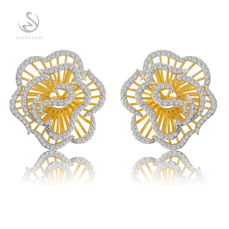 Eulonvan luxury 925 sterling silver wedding Flower jewelry sets for women (ring/earring/pendant) White Cubic Zirconia S-3792set | Украшения