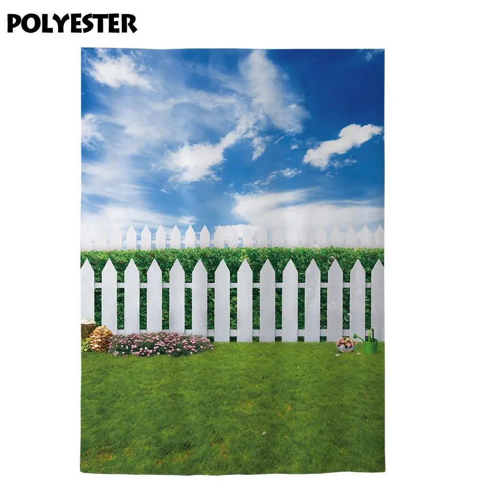Funnytree photography background sky clouds fence green grass natural scenery Easter backdrops photophone wallpaper photobooth |