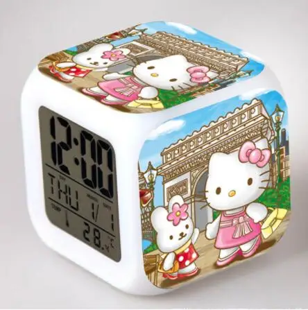 Зеленый Лучший подарок для детей светодиодный цифровой будильник Kitty reloj despertador часы ночной Светильник horloge digitale часы с календарем - Цвет: Зеленый