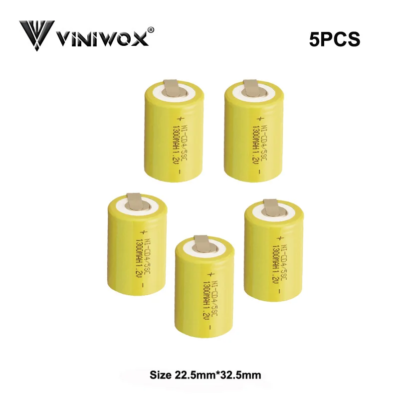 5PCS Перезаряжаемые 4/5SC Ni-CD батареи 1300mAh 1,2 V электроинструмент батарея Subc NICD аккумулятор для электрических батарей 9,6 V 6V - Цвет: 5PCS