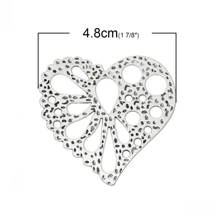 Dorabeads Embellishments Findings Heart Antique Silver 4.9cm x 4.8cm 10 PCs | Украшения и аксессуары