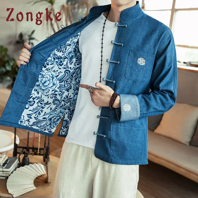 

Zongke 2022 Chinese Style Denim Jacket Men Clothes Jeans Jacket Men Clothing Men's Denim Jacket Black Outerwear M-5XL
