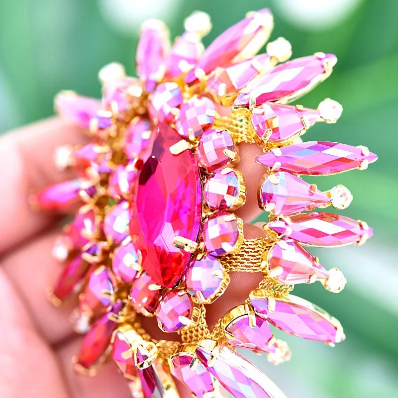 1 шт. круглая Цветочная стеклянная нашивка стразы Аппликации С Золотым дном с