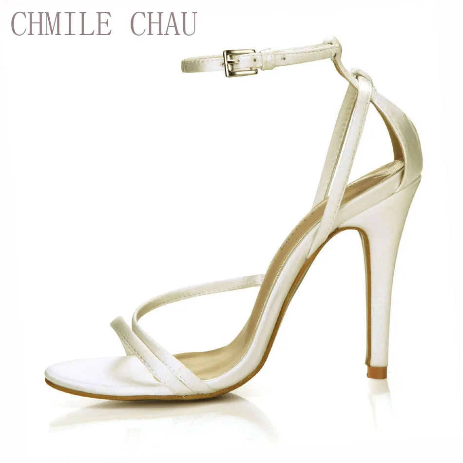 CHMILE CHAU/пикантные атласные свадебные вечерние женские туфли цвета слоновой кости босоножки на высоком каблуке-шпильке с ремешком на лодыжке и пряжкой; большие размеры 10, 5186-9d