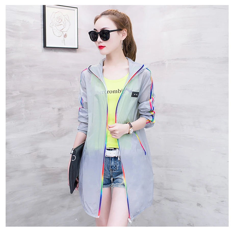 Для женщин летние Защита от Солнца защиты куртка средней Длина свободные пляжные