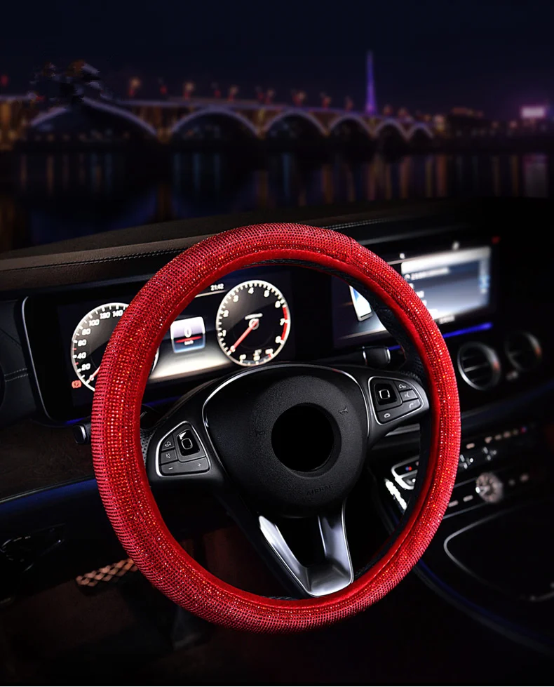 Новые роскошные Кристальные черные красные чехлы рулевого колеса автомобиля для женщин девочек Стразы с бриллиантами фиолетовые автомобильные аксессуары для женщин девушек