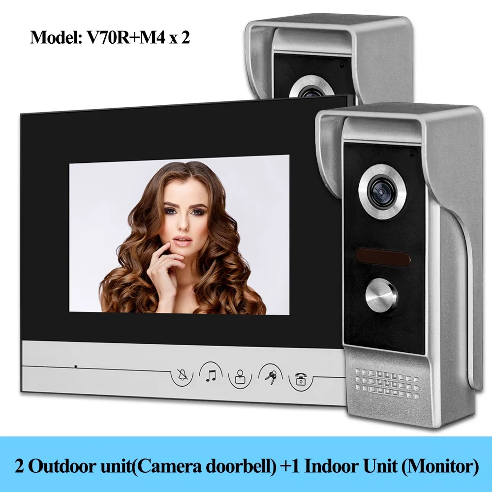 Monitor with 2Camera Проводной видеодомофон 7 дюймов Водонепроницаемый видео дверной звонок Дверной телефон Инфракрасное Ночное Видение 12 рингтонов для домашней системы ввода двери - Цвет: Monitor with 2Camera