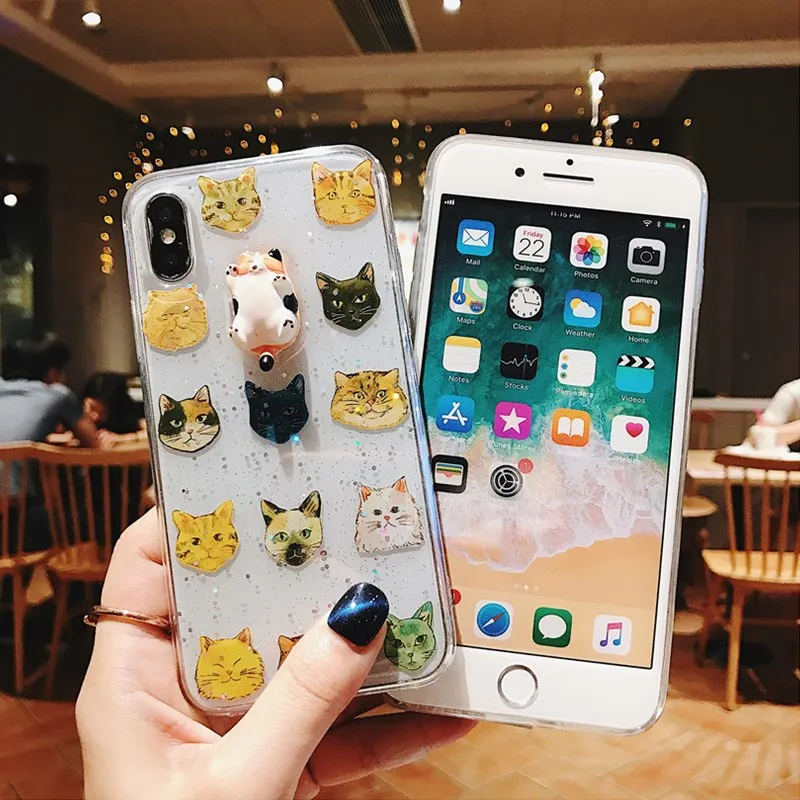 Гламурный чехол для телефона милый блеск 3D Cat Чехол iPhone x 7 plus 8 6 S 6splus Новый Модный