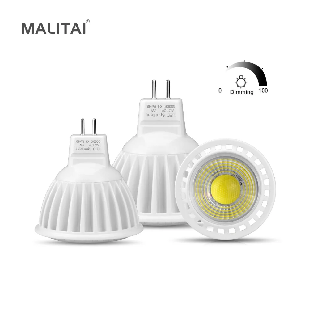 MR16 LED 12V AC/DC точечная лампа Dimmable COB Светодиодная GU5.3 3W 5W 7W алюминиевая прожекторная