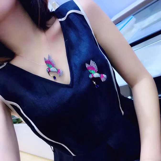 Qi xuan_брошь jewelry_New Брошь Колибри умная птица брошь булавка S925 Стерлинговое