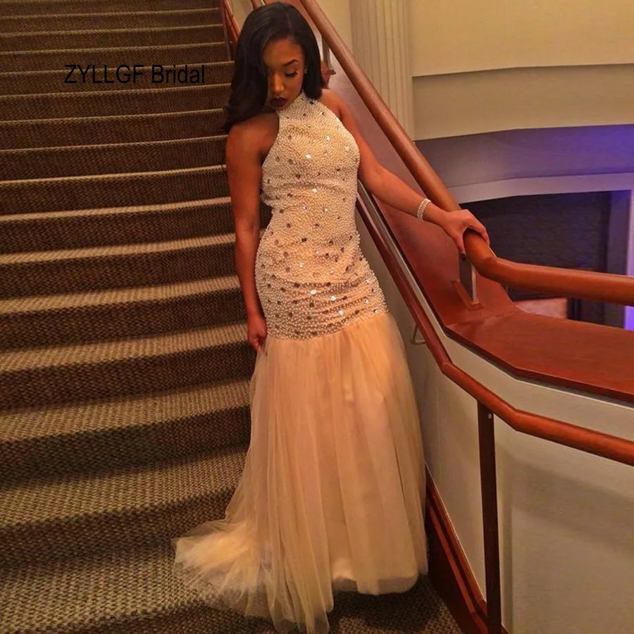 ZYLLGF Свадебные Sexy Спинки Русалка Высокого Шеи Тяжелое Вышитый Бисером Вечерние