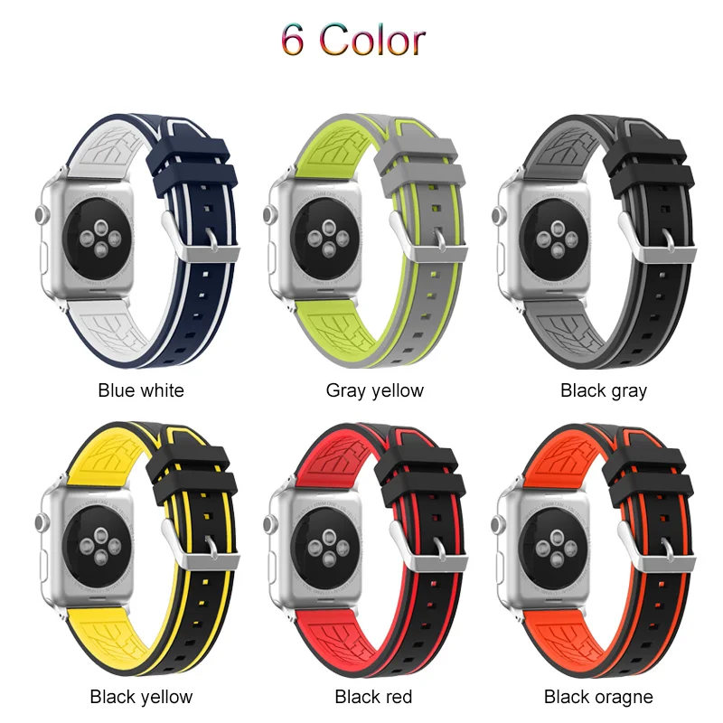 Мягкий силиконовый спортивный ремешок для Apple Watch band 44 мм 40 42 38 Series 5/4/3/2/1 браслет на