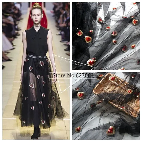 150CM Wide beautiful mesh sequins love embroidery lace fabric Designer DIY high-end skirt clothing accessories | Дом и сад