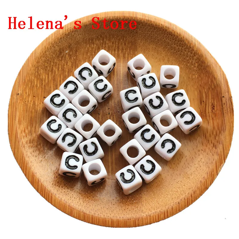 

Free Shipping 1800pcs 7*7mm Cube Acrylic Letter Beads White with Black Big Hole Square Plastic Alphabet Jewelry Bracelet Spacers