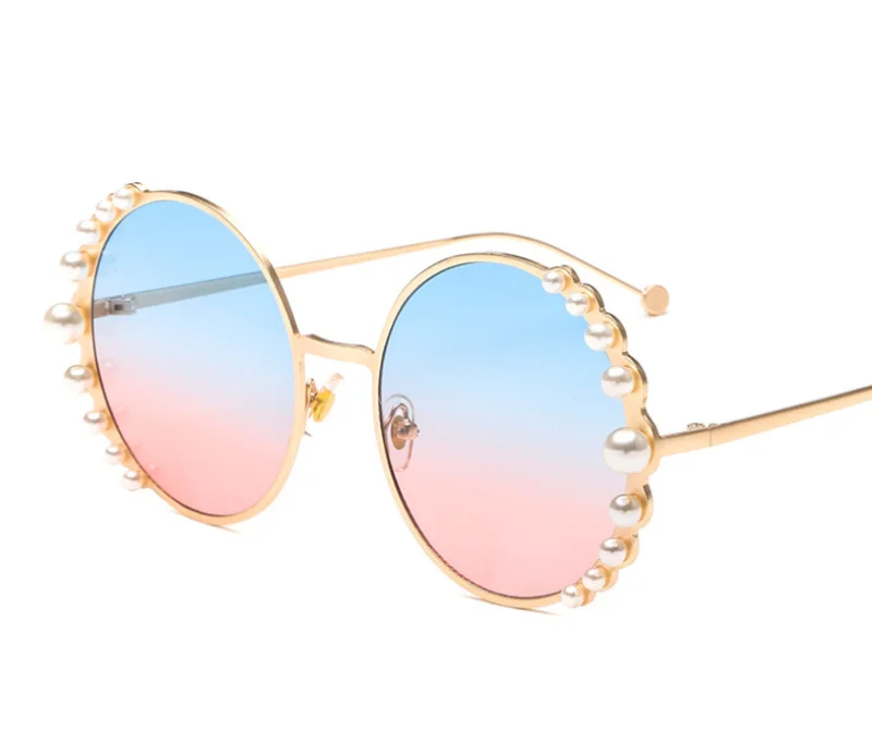Круглые металлические солнцезащитные очки жемчужные модные стильные женские