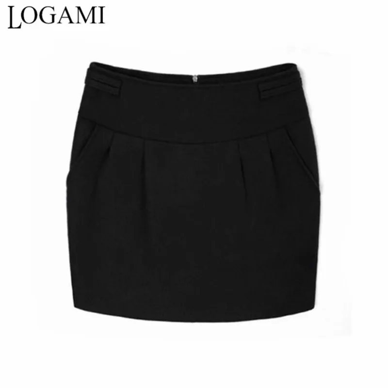 Женская офисная юбка карандаш LOGAMI черная темно серая облегающая мини с высокой
