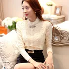 Новинка 2016, лидер продаж, женские кружевные топы, женские модные облегающие элегантные блузки и рубашки, флисовая женская блузка, кружевная рубашка