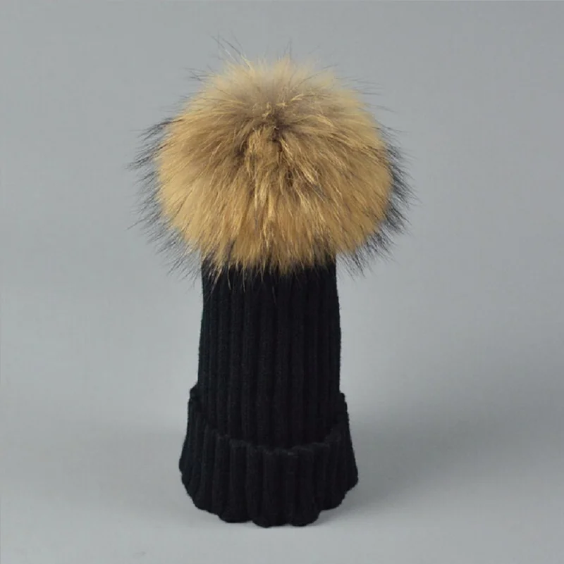 2019 детская шапка шарик из меха енота зимняя шапки для девочек и мальчиков зимние