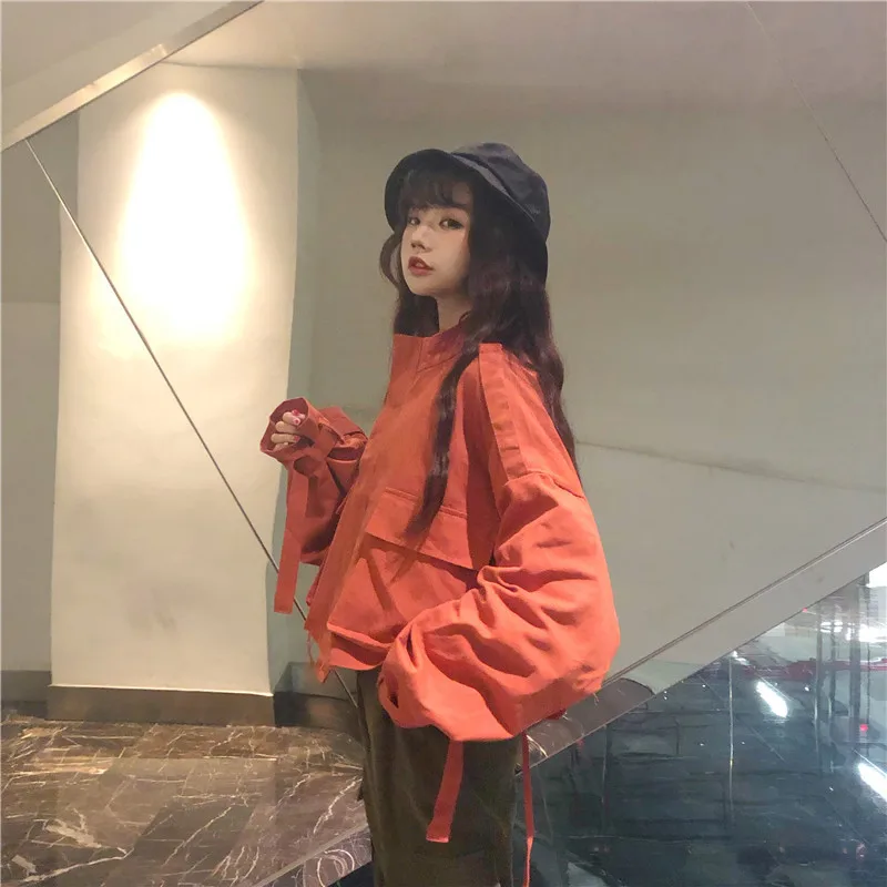 Осенняя верхняя одежда Корейская Harajuku с капюшоном Повседневная Уличная