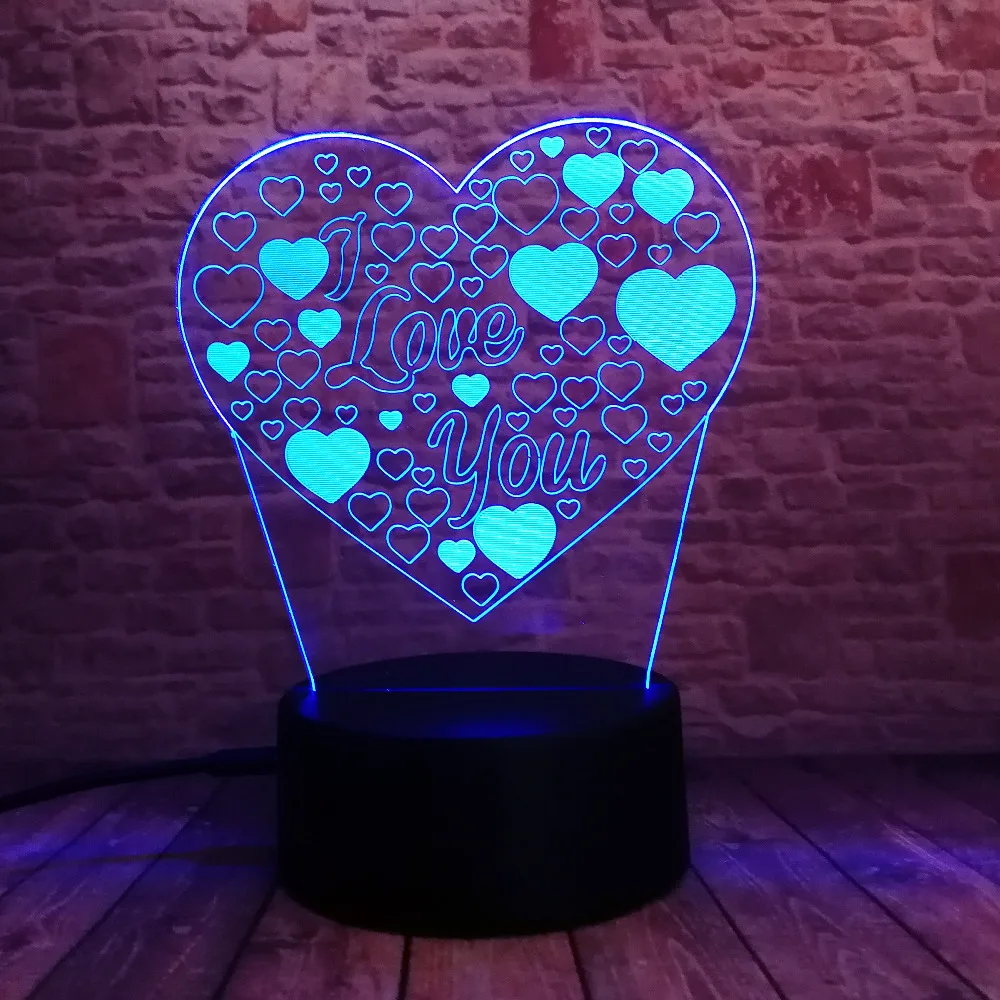 Amroe 3D иллюзия Любовь Сердце Светодиодная лампа с I Love You 7 цветов вспышка RGB Ночная