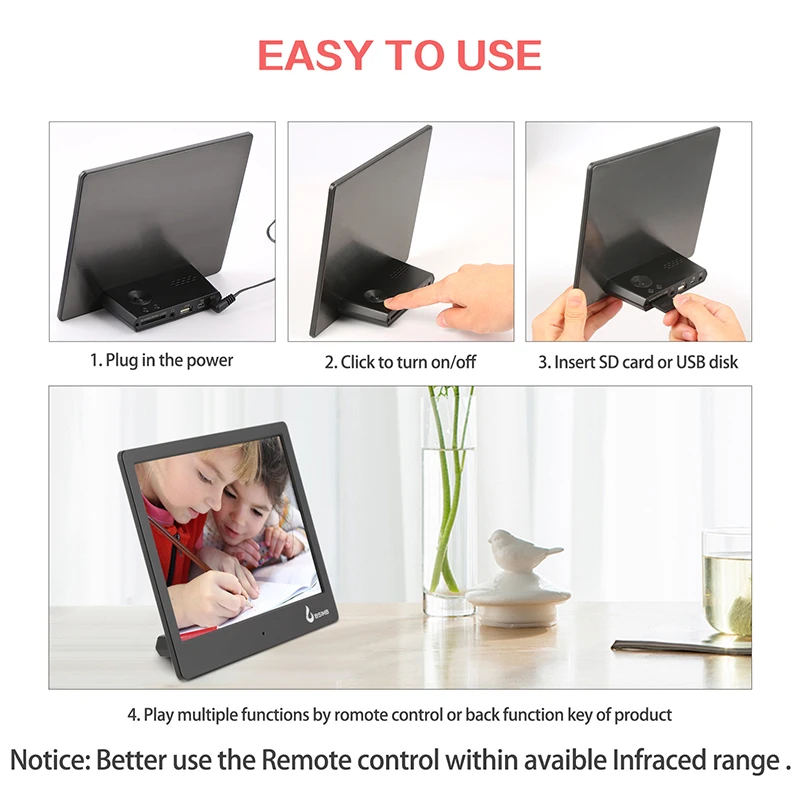 8 &quotЦифровая фоторамка HD TFT LCD 1024*768 Календарь Будильник цифровая MP3 MP4 Movie Player m12