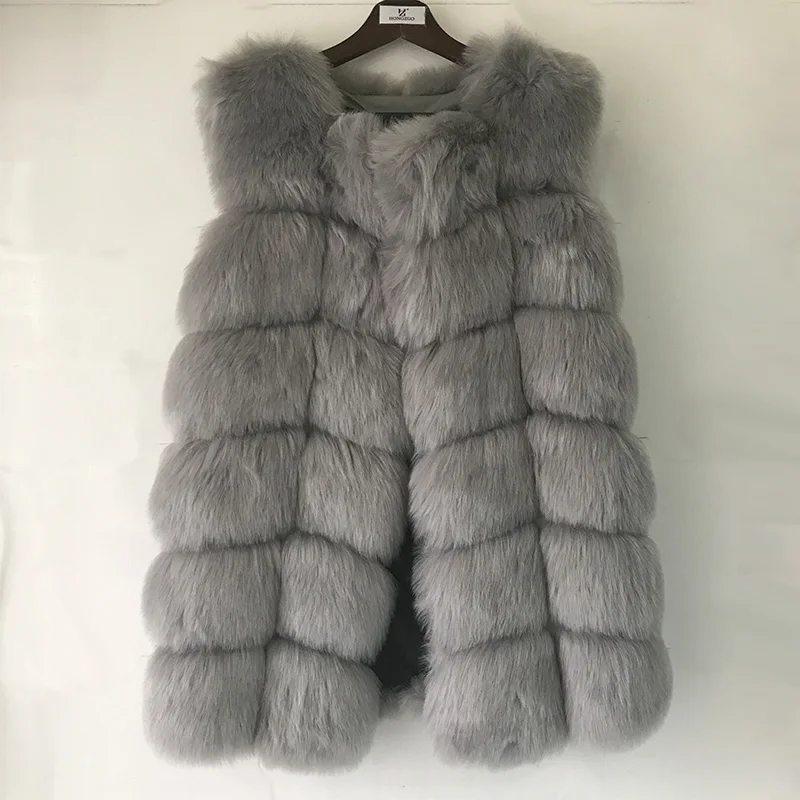light grey Жилет из искусственного лисьего меха,, длинное приталенное пальто размера плюс S-6XL,, модный зимний теплый жилет из искусственного лисьего меха, 13 цветов, PC043 - Цвет: light grey