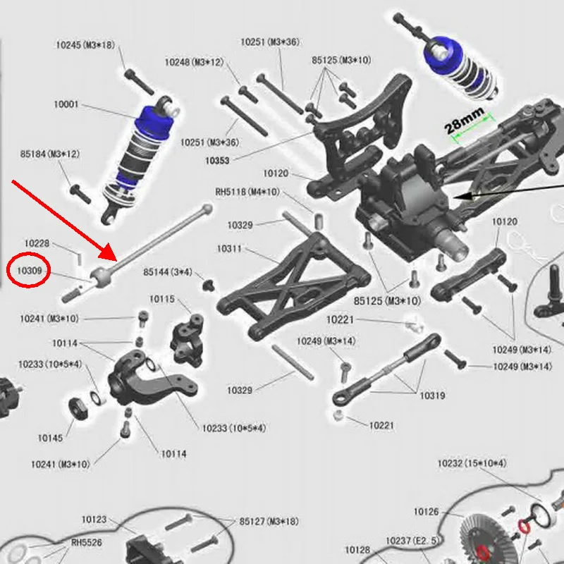 Передняя CVD система VRX 10309 для спиртовой багги Racing масштаб 1/10 полноприводный