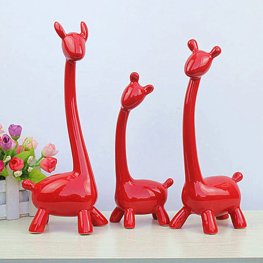 

3pcs/set Creative family Tiraffe Ceramic Crafts animal deer figurines & Miniatures Wedding gift Sculpture home decoration
