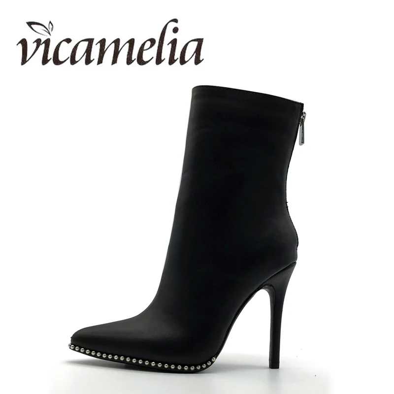 Vicamelia/женские ботильоны модные полусапожки на молнии женская обувь тонком
