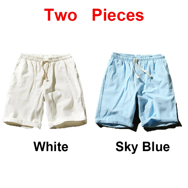 White-and-SkyBlue Sinicism Store красочные хлопковые льняные летние шорты мужские пляжные шорты мужские s тренировочные штаны цвета хаки Шорты повседневные белые спортивные шорты 5XL - Цвет: White-and-SkyBlue