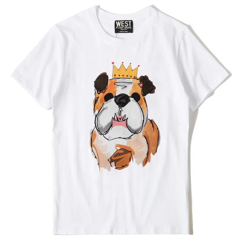 New Novelty 19ss Men Crown pug Dog T Shirts T-Shirt Hip Hop Skateboard Street Cotton T-Shirts Tee Top kenye #F82 | Мужская одежда