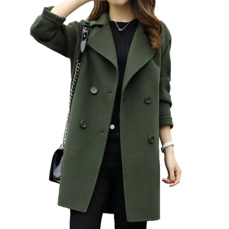 

2019 Autumn Winter Woolen Coat Female Korean Version Long Cocoon Double Breasted Wool Loose Coat Outwear Women