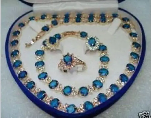 

FREE shipping>>>>>Beautiful Blue Stone Set Necklace Bracelet Earrings Ring