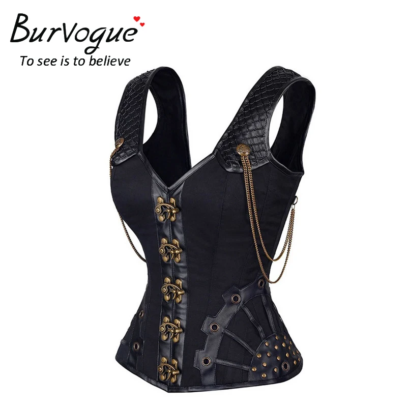 Burvogue стимпанк корсет женский Готический со стальными косточками Пояс Cincher жилет