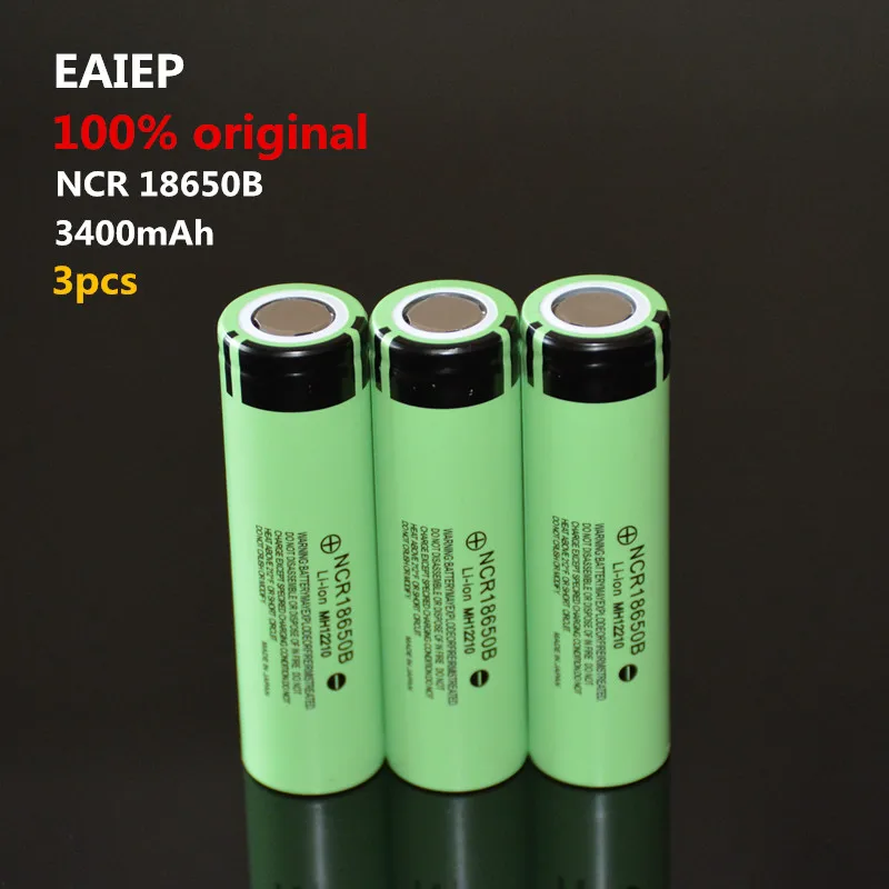 

EAIEP 3PCS Original NCR18650B 3.7 v 3400 mah 18650 Lithium Rechargeable Battery Flashlight batteries