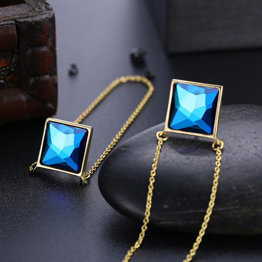 Квадратные серьги MALANDA с кристаллами Swarovski кисточка золотого цвета из