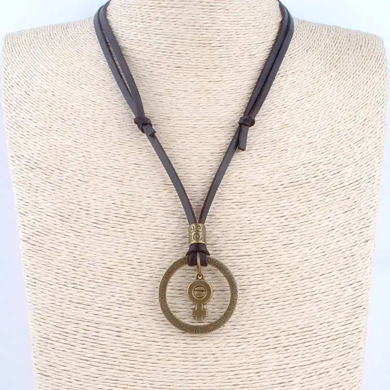 Антикварная винтажная Длинная цепочка из веревки ожерелье сплав круг