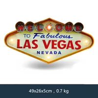 las vegas welcome neon sign for bar vintage home decor painting illuminated hanging metal signs iron pub cafe wall decoration