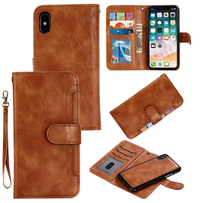 Для iPhone 11 pro XS Max XR 7 8 Plus pu ретро кожаный бумажник съемный магнитный 2в1 съемный чехол для фото карты - Цвет: Brown