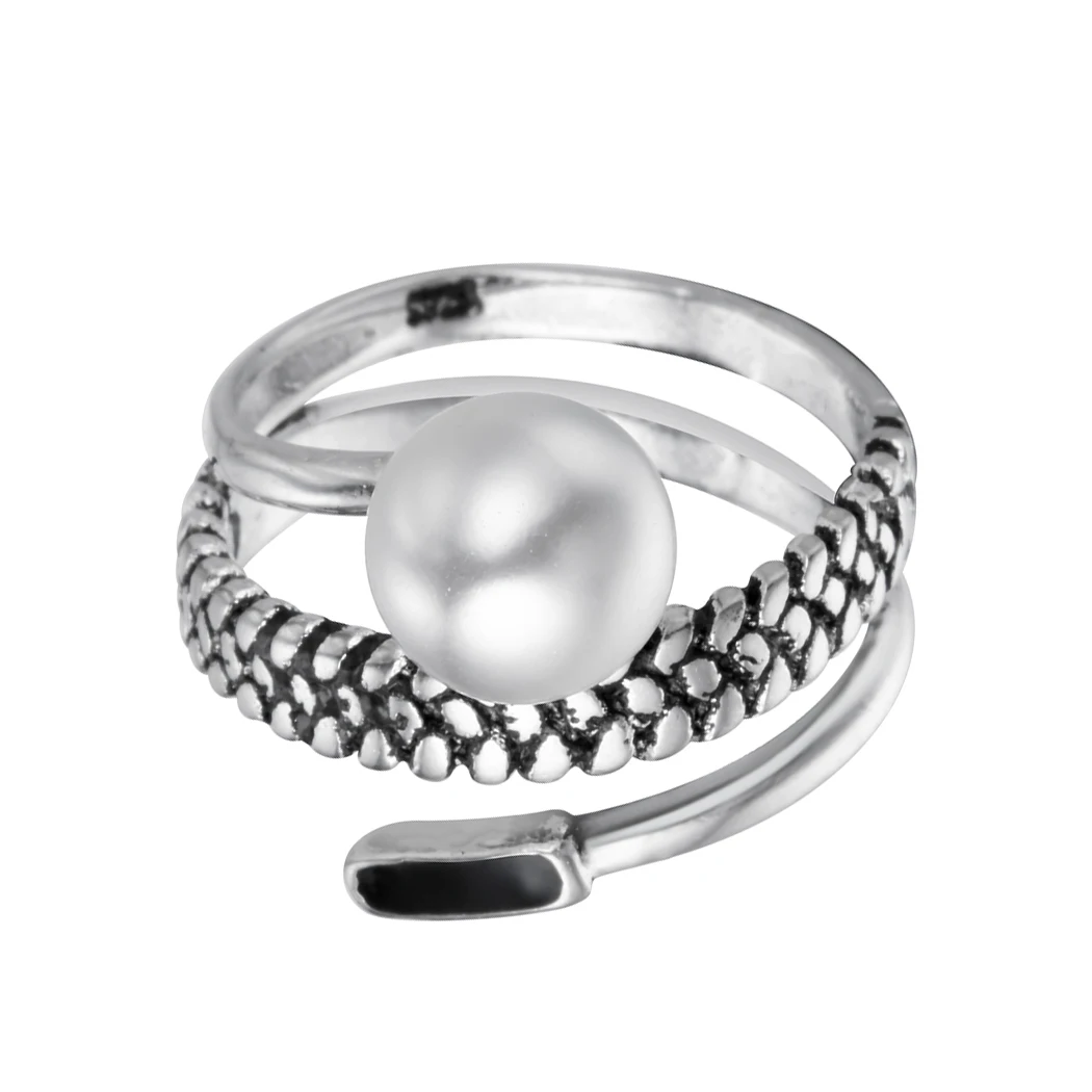 Cxwind Women's Retro Adjustale Opening Pearl Twist Ring Multilayer Rings for Enamel Black Jewelry | Украшения и аксессуары