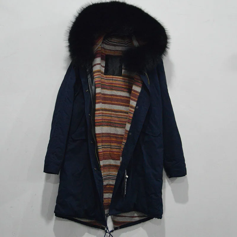 

New Fashionable Long Cotton liner women jacket Raccoon fur Hood Trim Fur parka