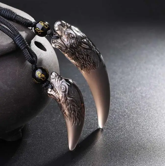 Лед обсидиан волк ожерелье зубы подвеска амулет нефрит кулон ювелирные изделия с