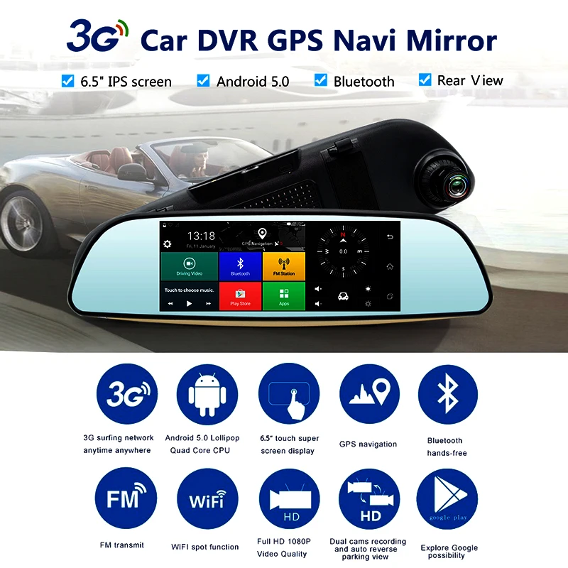Автомобильный видеорегистратор ANSTAR 3G/Wifi Android камера с двумя объективами FHD 1080P