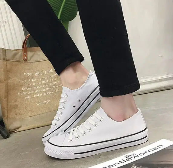 white black Летняя парусиновая обувь женские/мужские модные кроссовки,, туфли из вулканизованной парусины унисекс, теннисные туфли, большие размеры 35-44 - Цвет: white black