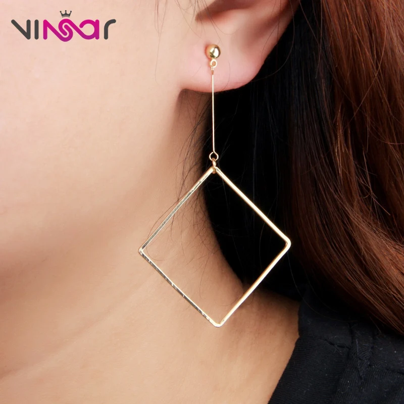 VINSAR Cute Korean Hollow Geometric Square Stud Earrings Women Simple Metal gold Alloy Girls Ear Jewelry Girl Gift SS05 | Украшения и