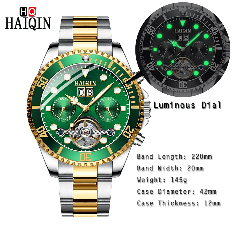 HAIQIN Новые Роскошные автоматические механические часы для мужчин Tourbillon нержавеющая сталь наручные часы водонепроницаемые мужские часы Relogio Masculino