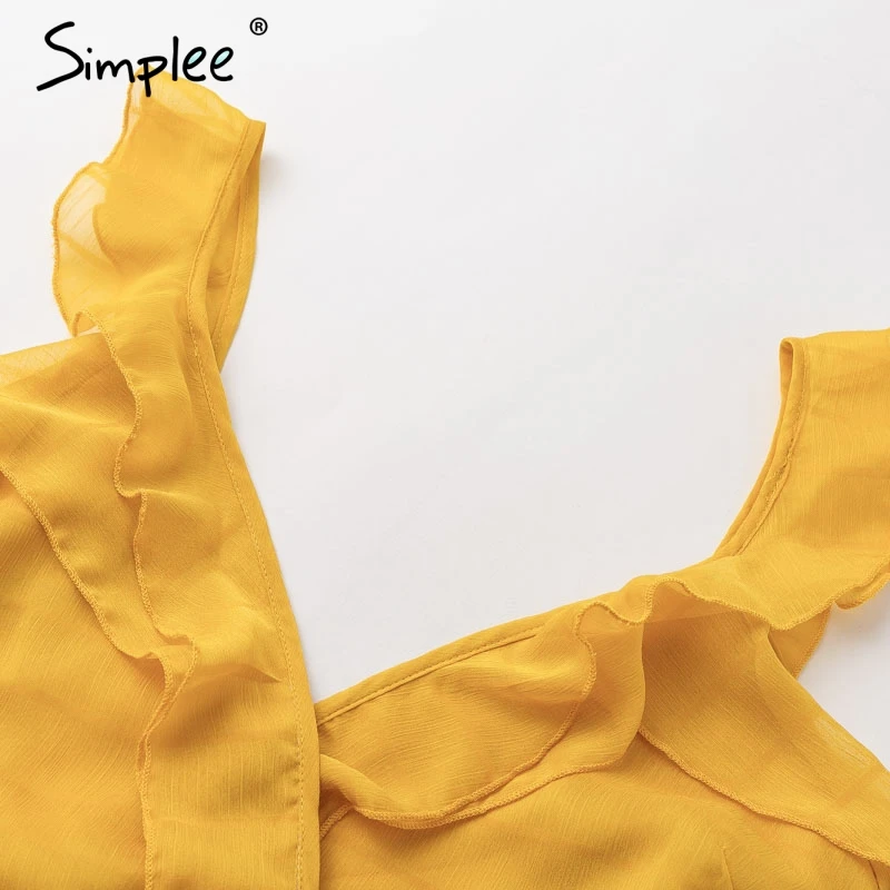 Simplee Strap v neck cross ruffles white dress women Bow belt casual dress Sexy backless lace up green short dress Summer